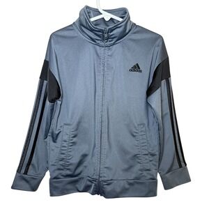 Adidas Boys Gray Black Full Zip Size 6 Track Jacket Athletic